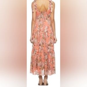 Ladies Melonie Size 8 Floral Maxi Dress V-Neck Papaya/Cream Sleeveless  Smocking